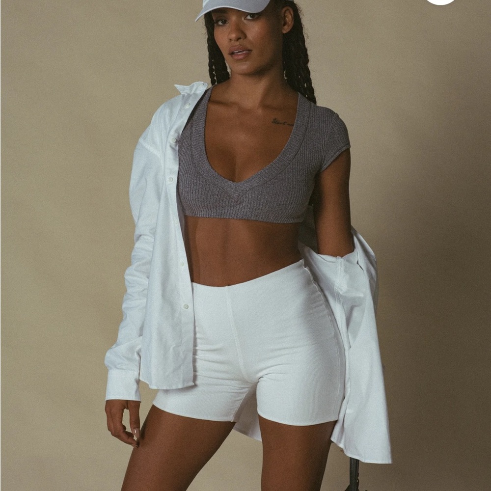 Staple & Hue Cora Ribbed Athletic Bike Shorts White Size S NEW with Tag